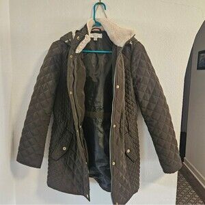 Laundry by Shelli Segal Women's 3/4 Quilted Faux Shearling Jacket with Hood